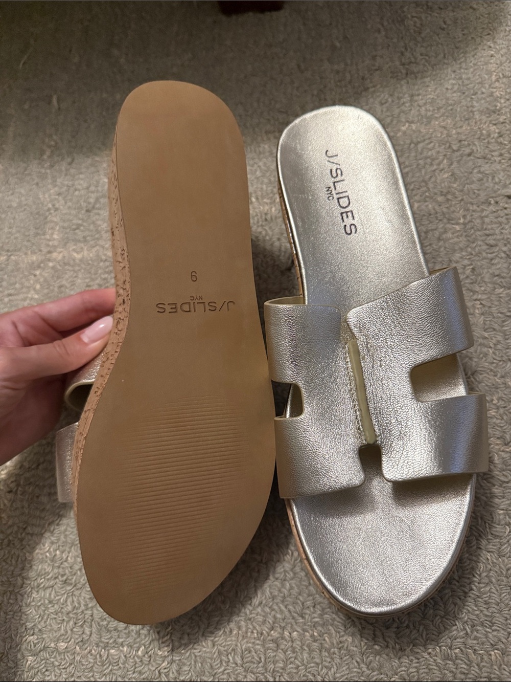 J Slides Metallic Silver Cork Platform Slide Sandals - Picture 4 of 5